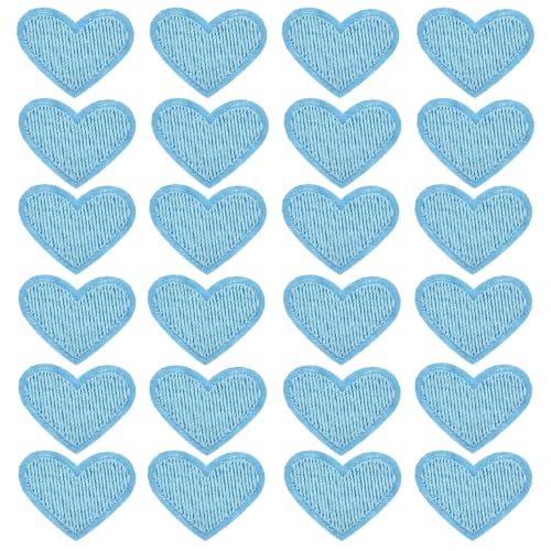 QUARKZMAN Solide Himmelblau Kleine Herz Patch Applikationen Bestickte Patches Kleidungsstück DIY Verzierungen 2,6x2cm/1x0,8 Zoll für Westen Kleidung Rucksäcke Hüte, DIY Mützen, 24 Pack von QUARKZMAN