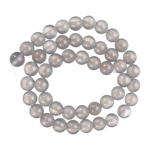 QUARKZMAN Solide graue Achatperlen 8mm Natursteinperlen, glatte runde lose Perlen für Armband Schmuckherstellung DIY (1 Strang - 61 Stück) von QUARKZMAN