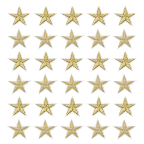 QUARKZMAN Star Bügeleisen auf Patches Bestickte Nähpflaster Applikationen 4x4cm Kleidung Bügeleisen zur Reparatur von Rucksäcken Schuhen Dekoration Gold Packung mit 30 von QUARKZMAN