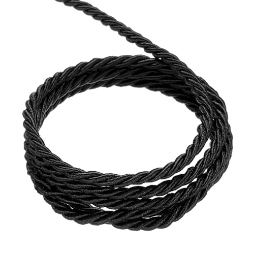 QUARKZMAN Verdrehter Kordelbesatz, 22 Yard 3mm 3-lagiges Geflochtenes Seil Glänzender Faden Schnur für Handwerk Geschenktüte Vorhang Weihnachtsdekoration, Schwarz - 20m von QUARKZMAN