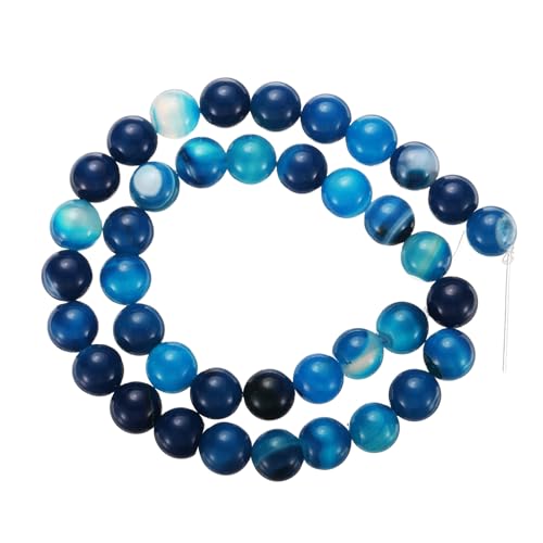 QUARKZMAN blau Achat Perlen 10mm Natürliche Edelstein Perlen, Glatt Runde Lose Perlen für Armband Schmuckherstellung DIY (1 Strang - 37 Stück) von QUARKZMAN