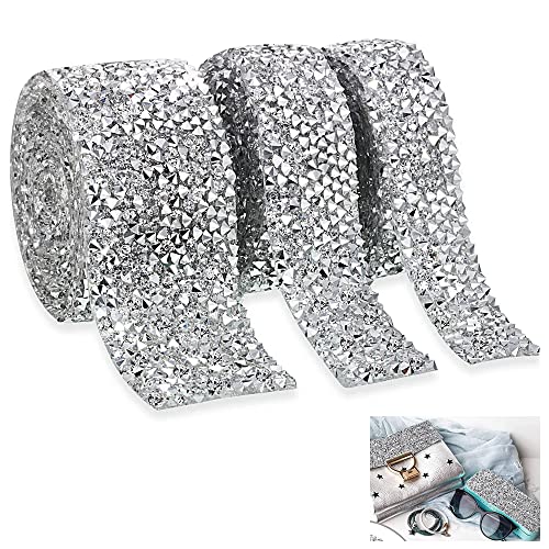 QUCUMER 3 Rollen Kristall Strass Diamant Band Strasssteine Band Bling Bänder Strassband Wickeln Roll Diamant Strass Band Straßband für Kunst Handwerk Bastelarbeiten Dekoration (1.5cm/2cm/3cm) von QUCUMER