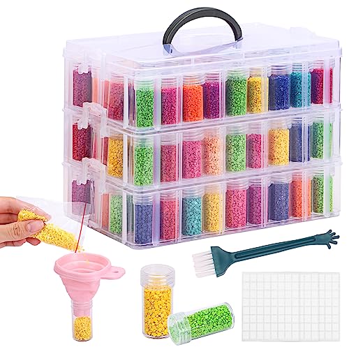 QUEFE Aufbewahrungsbehälter für Diamantmalerei mit 3 Ebenen, 150 Fächer, tragbare Perlen-Organizer-Box, stapelbare Bastel-Organizer für DIY-Diamantkunst, Handwerk, Schmuck, Perlenaufbewahrung von QUEFE