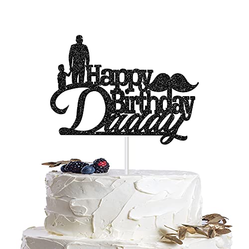 Schwarzer Glitzer Happy Birthday Daddy Cake Topper, Vatergeburtstag / Männer Geburtstag Kuchen Dekoration, Super Dad Motto Party Dekoration von QUEOOGOU