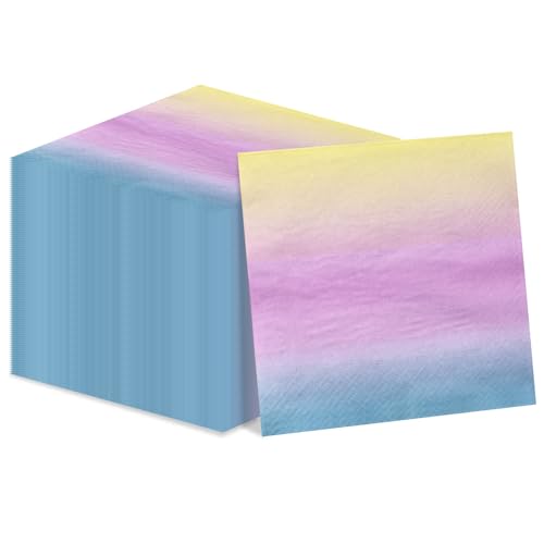 QUERICKY 100pcs Pastell Regenbogen Servietten, 2-lagig, 33cm x 33cm, Pastellfarben, Papier von QUERICKY