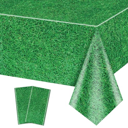 2 Pack Grünes Gras Tischtuch, 220x130cm Gras Muster Tischdecke Golf Fußballfeld Tischtuch für Sport Thema Parteien liefert Sport Veranstaltung Dekorationen von QUERICKY