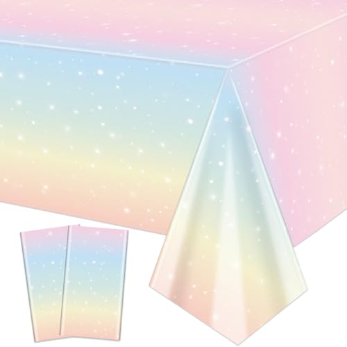 2 Pack Pastell Regenbogen Tischdecken, 220x130cm Rectangle Pastell Regenbogen Tischdecke für Party Dekorationen Mädchen Regenbogen Geburtstag Party Dekorationen Baby Dusche Party Zubehör von QUERICKY