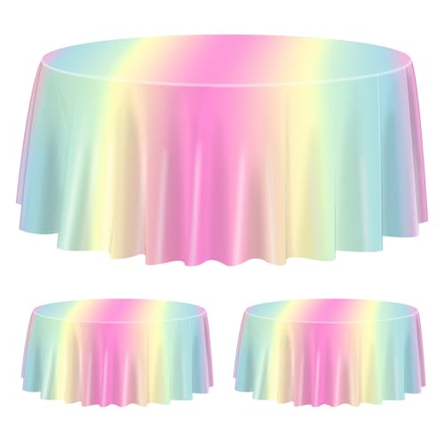 3 Pack Pastell Regenbogen Tischdecken für Runde Tabelle, 220x220cm Pastell Regenbogen Runde Tabelle Abdeckung für Mädchen Regenbogen Geburtstag Party Dekorationen Prinzessin Party Baby Dusche Party von QUERICKY