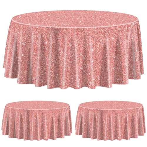 3 Pack Rose Gold Tischdecken für Runden Tisch, 220x220cm Rose Gold Pailletten Bedruckt Runden Tisch Decken Glitter Party Dekorationen für Mädchen Geburtstag Hochzeit Graduierung Prinzessin Party von QUERICKY