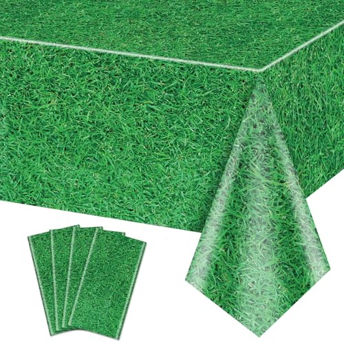 4 Pack Grünes Gras Tischtuch, 220x130cm Gras Muster Tischdecke Golf Fußballfeld Tischtuch für Sport Thema Parteien liefert Sport Veranstaltung Dekorationen von QUERICKY