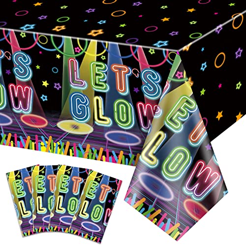 4 Pack Let's Glow Tischdecken, Neon Tischdecken Let's Glow Tischdecke für Let Glow in The Dark Party Dekorationen, 220x130cm Glow Neon Party Tischdecke Supplies von QUERICKY