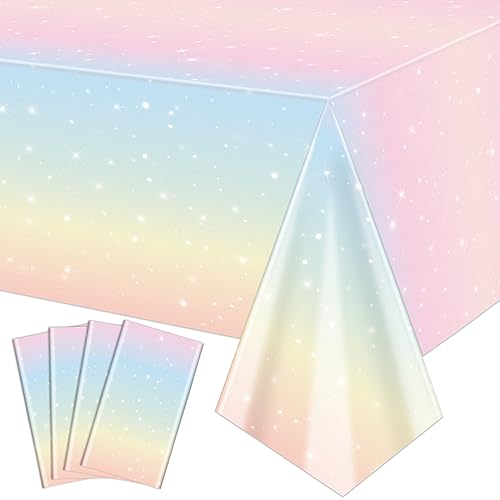 4 Pack Pastell Regenbogen Tischdecken, 220x130cm Rectangle Pastell Regenbogen Tischdecke für Party Dekorationen Mädchen Regenbogen Geburtstag Party Dekorationen Baby Dusche Party Zubehör von QUERICKY