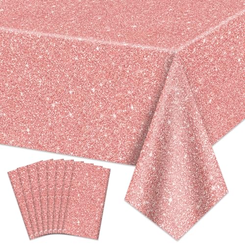 8 Pack Rosa Rose Gold Tischdecken, 220x130cm Rose Gold Pailletten Bedruckt Tischdecke, Rose Gold Glitter Hintergrund Dekorationen für Mädchen Geburtstag Hochzeit Graduierung Prinzessin Party von QUERICKY