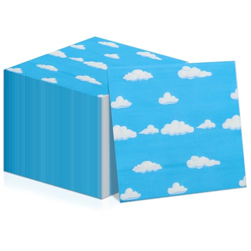 Einweg-Servietten mit blauem Himmel und weißen Wolken, Papierservietten-Set für Kindergeburtstag, Babyparty, Partyzubehör, 100 Stück von QUERICKY