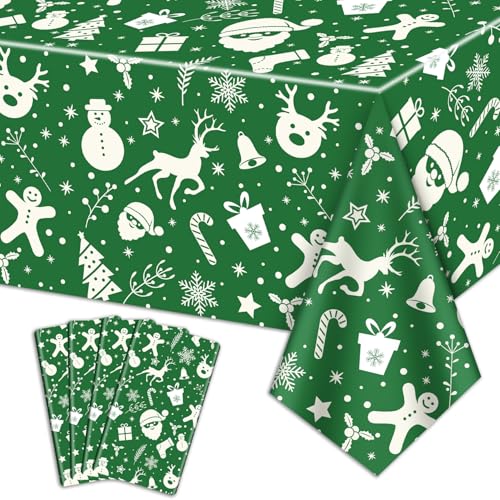 Weihnachten Tischdecken für Rechteck Tisch, 220x130cm Weihnachtsmann Schneemann Rentier Schneeflocke Weihnachten Tischdecke für Weihnachtsfeier Winter Events Dekorationen, Grün, 4er Pack von QUERICKY