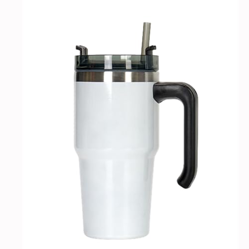 QUHUOYAO Thermobecher mit Strohhalm, isolierte Edelstahl-Wasserflasche, Eiskaffeetasse, Reisebecher, einfacher moderner 590 ml Becher mit Griff und Strohhalm, Kaffeebecher to go mit Griff und Deckel von QUHUOYAO