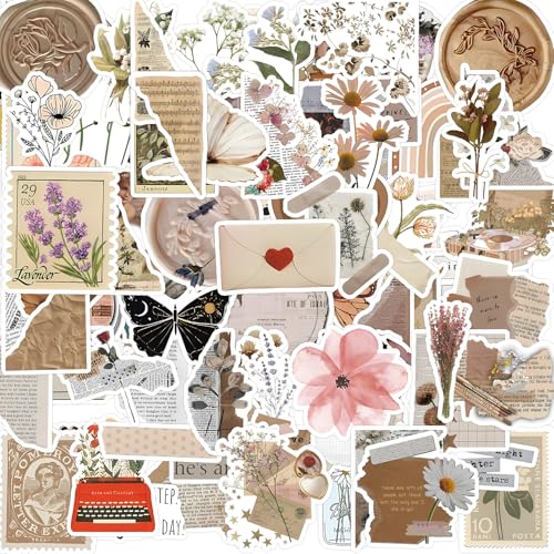 120 Stück Vintage Stickers, Vintage Aufkleber, ästhetische Aufkleber, Aesthetic Sticker, Laptop Stickers für Journaling Fotoalbum Scrapbooking Stickers Aufkleber, DIY Basteln Aesthetic Deko von QUIIEOSKIA