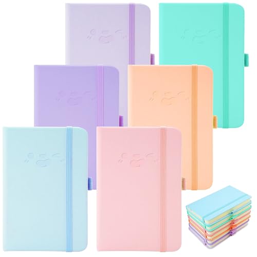 QUMENEY 6er-Pack A6-Taschennotizbücher tragbares Mini-Notizbuch 200 Seiten kleine Notizblöcke in Bonbonfarben Hardcover-Leder mit dickem liniertem Papier Reisenotizblöcke 14,5 x 9,5 cm (6 Farben) von QUMENEY