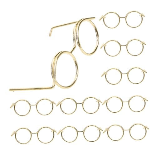 QUMIIRITY 10st Puppenzubehör Puppenbrillen Dekorative Glasdekore Minipuppenbrille Brillen Zum Anziehen Der Puppe Minibrille Für Puppen Miniatur-puppenbrille DIY-puppenbrille Metall Golden von QUMIIRITY