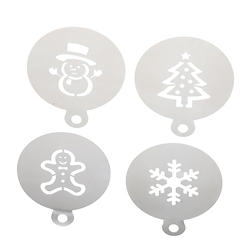 QUMIIRITY 4 Stück Weihnachtsglasursieb Kuchenvorlagen Schablone Zum Dekorieren Von Keksen Weihnachtsbaum-cupcake-schablone Schokoladen-vorlagen Kaffeemehlsieb Silver Rostfreier Stahl von QUMIIRITY