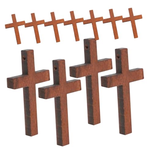 QUMIIRITY 40st Kreuz Anhänger Kleine Kreuzornamente Religiöse Schmuckherstellung Charme Mini-kreuzanhänger Zum Selbermachen Kreuzkruzifix Zum Basteln Kreuz Charme Querwand Light Brown Holz von QUMIIRITY