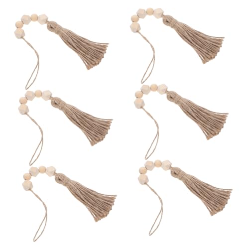 QUMIIRITY 6St Hanfseil zum Aufhängen holzperlen Regal Dekoration Juteseil Dekoration Wanddekoration mit Tassel Naturholz Dekoration Quasten zum Basteln Girlande aus Holzquasten Boho-Quaste von QUMIIRITY