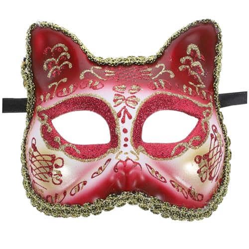 QUMIIRITY Maske halloween hallowen masks für katzen catwe half face mask kinder mask tiegerkostuem kinder Kostümzubehör Katzenkopf Cosplay dekorativ Partygeschenk Partyzubehör Plastik rot von QUMIIRITY