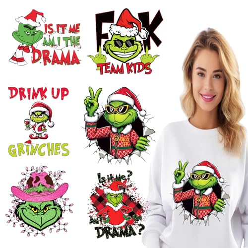 6 Bögen Weihnachten Bügelbilder Weihnachten Bügelbilder Kleidung – Weihnachten Cartoon Muster Fertig Aufkleber Design Transfer Aufkleber für T-Shirts Kleidung Kissen DIY Supplies Dekorationen von QUNQINLI