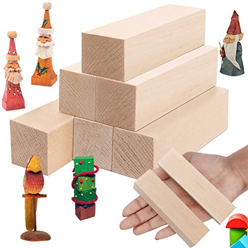 Lindenholz zum Schnitzen, 6 Stück Schnitzholz Rohlinge Balsaholz Holzblöcke zum Basteln, Unbehandelt Schnitzblock Set Natürlich Schnitzen Holz Weich für Kinder Erwachsene DIY Handwerk (10x2,5x2,5 cm) von QUOHE