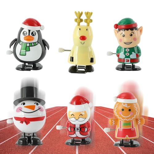 Aufziehspielzeug Weihnachten, 6 Stück Figur Uhrwerk Spielzeug Aufziehfigur Adventskalender Füllung, Weihnachts Wind Up Springspielzeug Mitgebsel Kleinigkeiten Geschenke für Baby Kinder Erwachsene von QUOHE