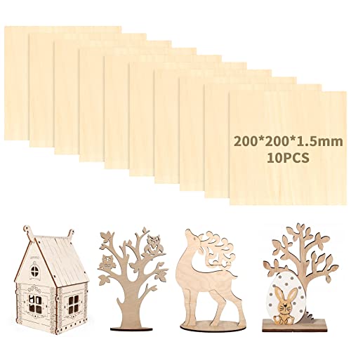 Pack of 10 Plywood Balsa Wood Panels 200 x 200 x 1.5 mm, Balsa Wooden Leaves Balsa Boards for Fretsaw Crafts Painting Decorations von QUOTRE