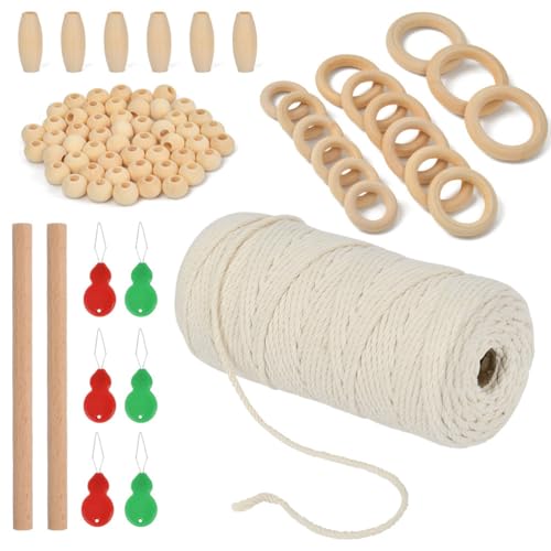 Makramee Garn 3mm Makramee Set AnfäNger Natural Macrame Cord Wooden Sticks Wall Hanging Craft Diy von QUOTRE