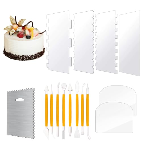 QUOTRE 7 Pieces Kuchenschaber Acryl,Tortenschaber Klares Kuchen,Torten Schaber mit 8 Kunststoff Filzstift,Tortenschaber Wellen,Riffel,Schaber Küche für Backen Werkzeuge Küche Backen DIY von QUOTRE