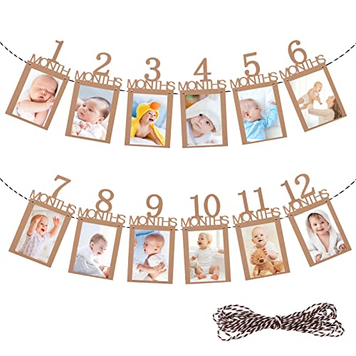 QUOTRE Baby Ersten Geburtstag Foto Banner Girlande, Kinder Monatlich Bild Prop Kraftpapier Rahmen, Hängende Wanddekoration für Party Dekor, Heilige Kommunion von QUOTRE