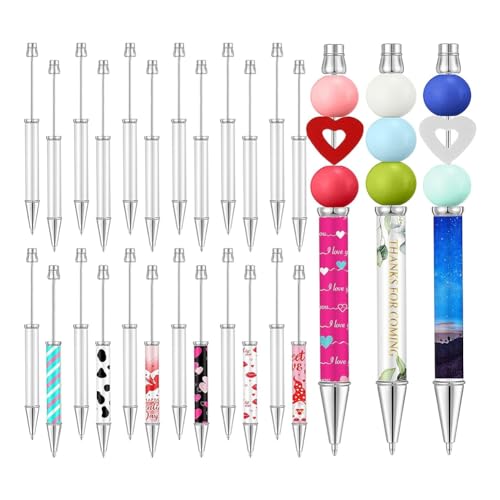 QUR 24 Stück Sublimations-Kugelschreiber mit Perlen, Metallic-Schwarz-Tintenstifte, DIY-Wärmeübertragungs-Kugelschreiber, Schulbedarf von QUR