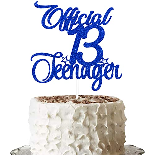 QURYE Offizielle 13 Teenager Cake Topper Blau Glitzer, Happy 13th Birthday Party Dekoration für Jungen oder Mädchen, Cheers to 13 Years, 13th Birthday/Anniversary Party Supplies von QURYE