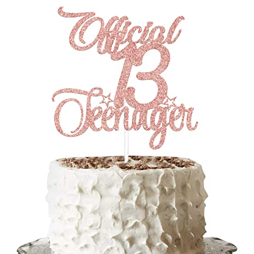 QURYE Offizielle 13 Teenager Cake Topper Rose Gold Glitzer, Happy 13th Birthday Party Dekoration für Junge oder Mädchen, Cheers to 13 Years, 13 von QURYE