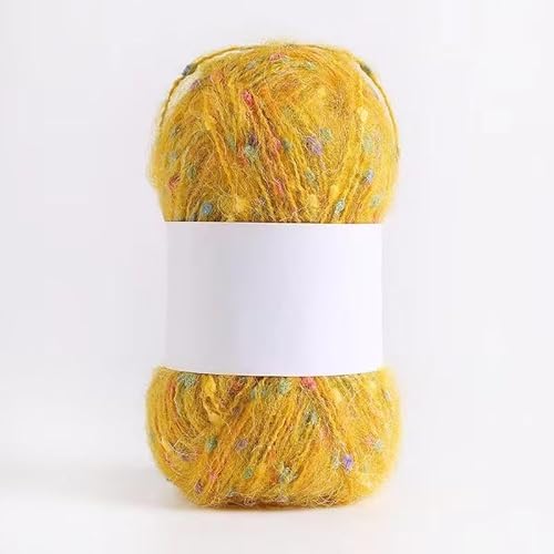 QUWOU Häkelgarn Mohair Regenbogenpunkte, Garn 100g(2x50g), Garn zum Häkeln und Stricken, Strickgarn (Goldgelb) von QUWOU