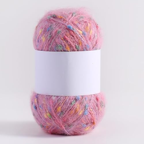 QUWOU Häkelgarn Mohair Regenbogenpunkte, Garn 100g(2x50g), Garn zum Häkeln und Stricken, Strickgarn (Rosa) von QUWOU