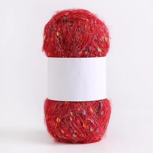 QUWOU Häkelgarn Mohair Regenbogenpunkte, Garn 100g(2x50g), Garn zum Häkeln und Stricken, Strickgarn (Rot) von QUWOU