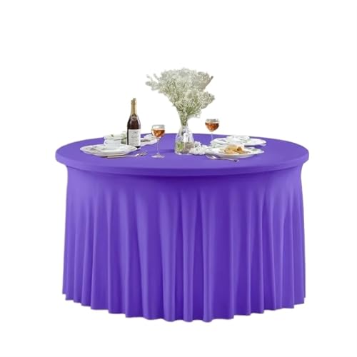 QUgaoSAN Runde Plissee-Tischröcke, 1,8 m lang, Plissierte runde Spandex-Tischdecke mit Rock for Hotel, Bankett, Party, Hochzeit, Esszimmer, Restaurant und Zimmertischdekoration(Purple,10pcs) von QUgaoSAN