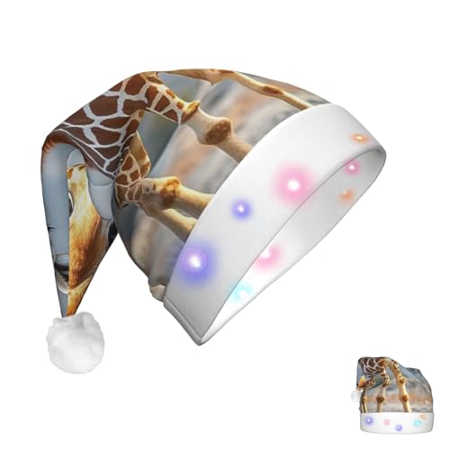 QVUEagriSJ Weihnachtsmütze für Erwachsene, mit LED-Lichtern, niedliche Giraffe, Weihnachtsmannmütze, leuchtende Plüschmützen für Party, Urlaub von QVUEagriSJ