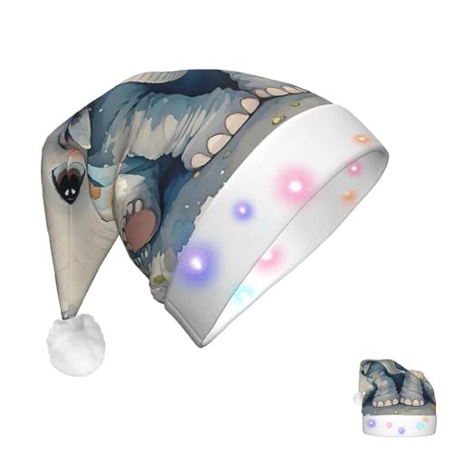 QVUEagriSJ Weihnachtsmütze für Erwachsene, mit LED-Lichtern, niedlicher Baby-Elefant, Aquarell, Weihnachtsmannmütze, leuchtende Plüschmützen für Party, Urlaub von QVUEagriSJ