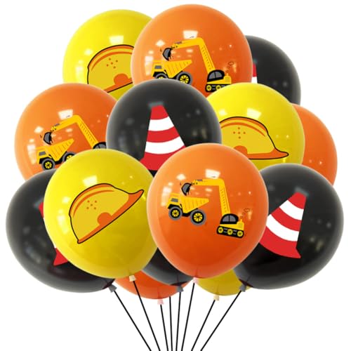 18 stück BAU Thema Luftballons Set, 12 Zoll Fahrzeug Bagger Druck Alles Gute zum Geburtstag Latex Luftballons Ingenieur Thema gastgeschenke Latex Ballon Für geburtstag von QWEPU