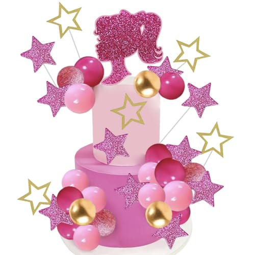 36PCS RosaTortendeko Mädchen,Princess Geburtstag Deko Ornamente, Happy Birthday Tortendeko Geburtstag,Cake Topper Geburtstag Küchendeko von QWEPU