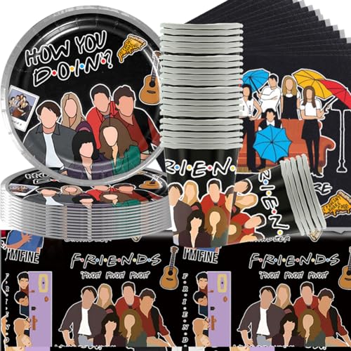 Freunde themed Party, Freunde kindergeburtstag,Freunde Party Tableware, 61 PCS Party Tableware Set, Teller Becher Servietten Tischdecke, für Tischdeko Geburtstag Party Supplies von QWEPU