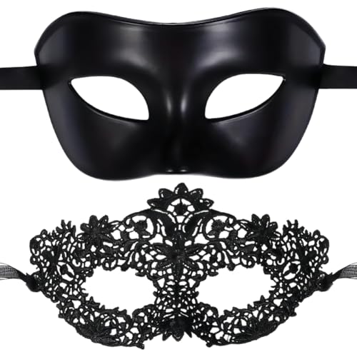 QWEPU Paar-Abschlussballmasken, Stil sexy elegante Partys, Karneval in Venedig, Halloween, Maskerade, Mystery-Halbmaske Männer und Frauen (2er-Pack) von QWEPU