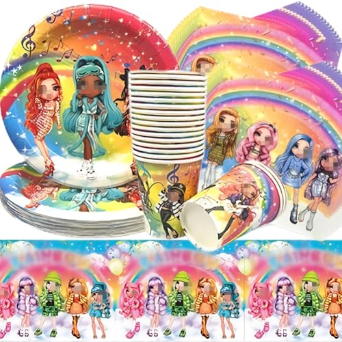 QWEPU R-ain Geburtstagsfeier Dekoration-41PCS Partygeschirr Set Geburtstag Party Set Geburtstagsteller Tassen Servietten Geburtstag für Kinder Party Geburtstag Dekoration von QWEPU