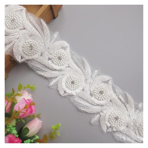 Bandbesätze for Nähen, Verzierungen for Kleidung, 1 Meter Perlen-Pailletten-Blumen-Spitzenkantenbesatz(White) von QWFVHJ