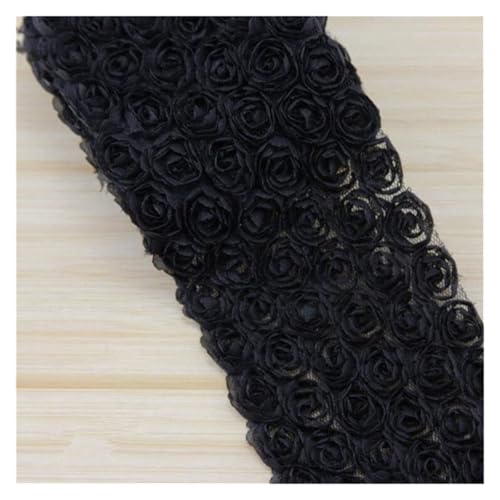 Bandbesätze for Nähen, Verzierungen for Kleidung, 1 Yard, 6 Reihen, rosa 3D-Chiffon-Blumen-Spitzenkante(Black) von QWFVHJ